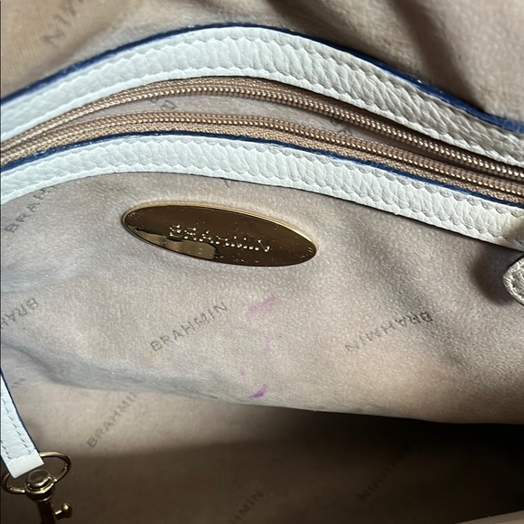 Brahmin White Navy Croc-Embossed Satchel with Tan Trim - Picture 14 of 14